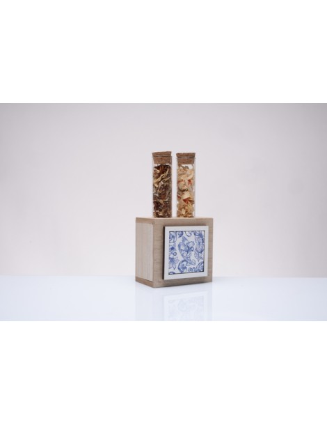 Bomboniera portaspezie due flaconi decoro fregio in ceramica