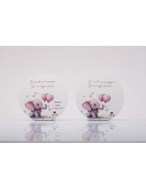Bomboniere battesimo bambina: quadretto elefantino rosa 10cm