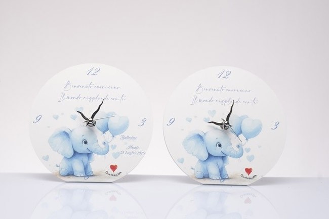 Bomboniere maschietto: orologio elefantino azzurro 15cm