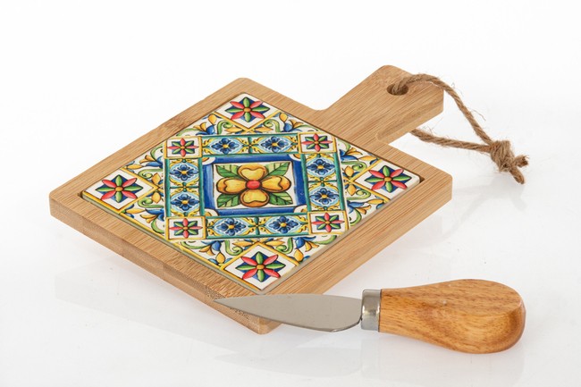Tagliere piccolo in ceramica Mediterraneo con coltello