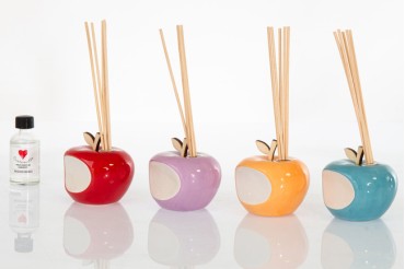 Profumatore mela (4 diversi colori), con bacchette legno e boccetta profumo